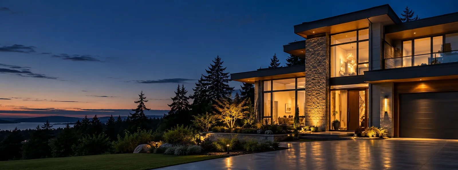 Modern home at dusk