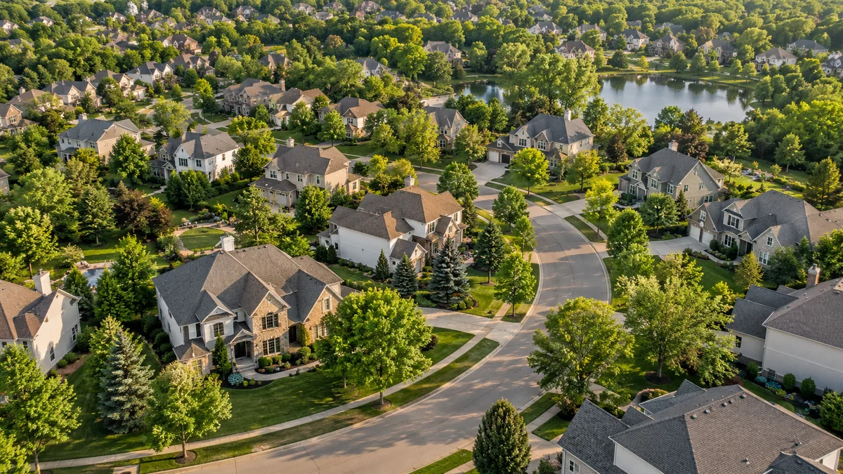Aerial view of a residential neighborhood