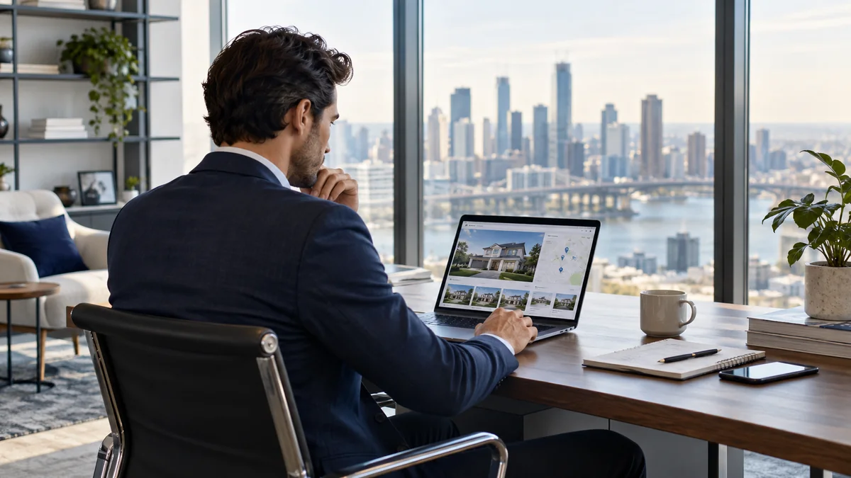Real estate investor reviewing listings